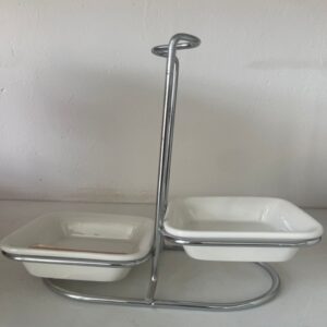 suporte vertical de aço inoxidável com duas tigelas de cerâmica